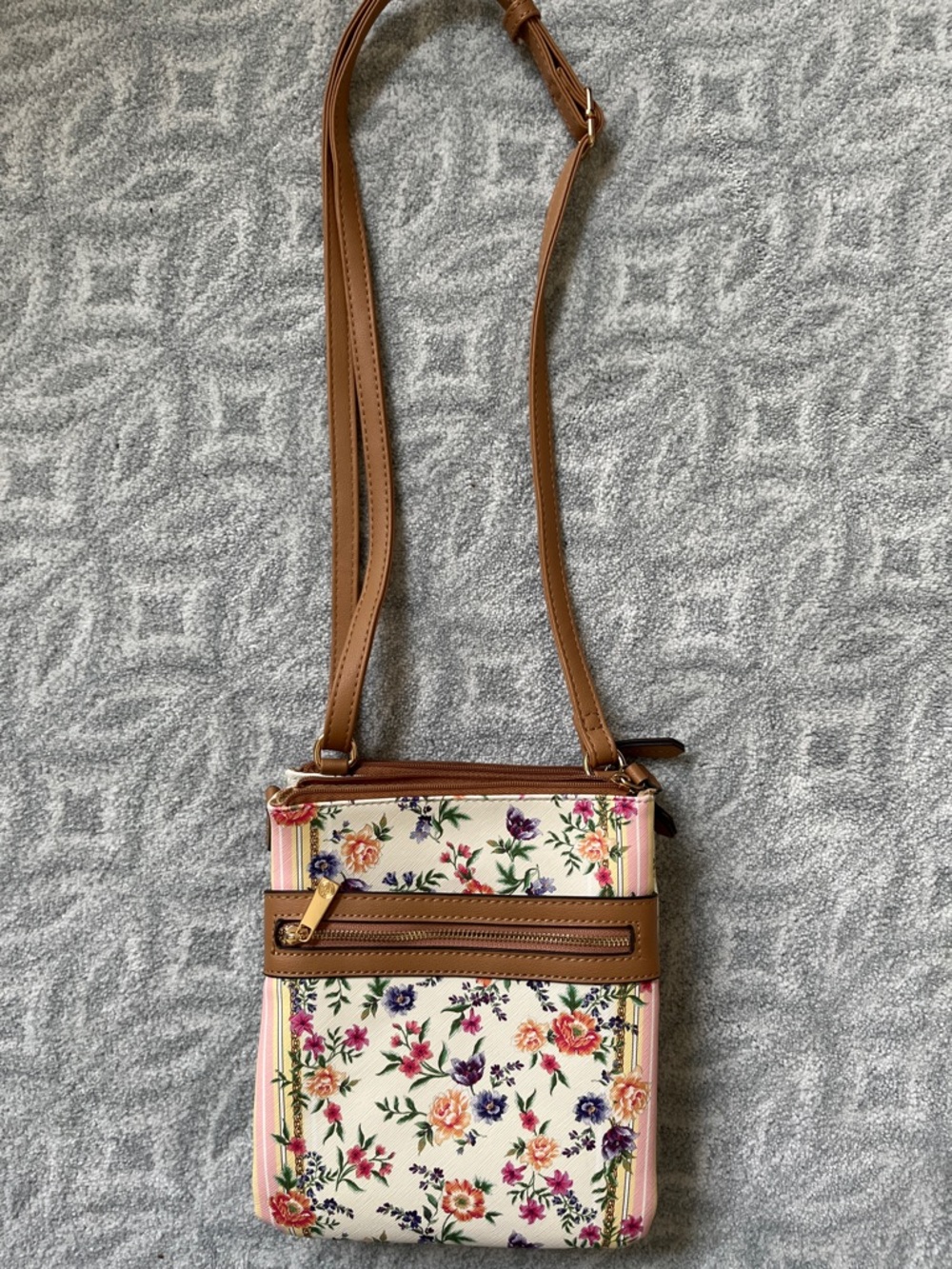 Giani Bernini Floral Crossbody Bag with Tan Trim